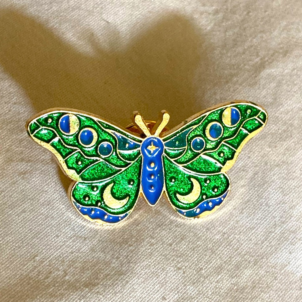 Sparkly Green Butterfly Brooch Pin